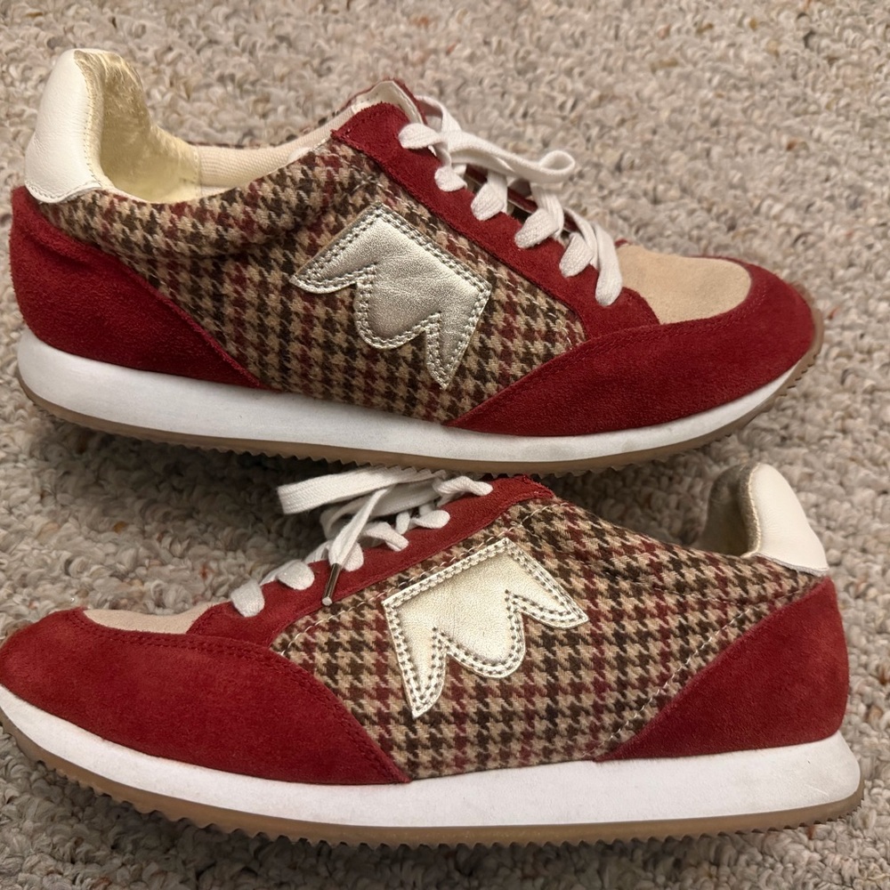 Birdies Red and Cream Houndstooth Sneakers